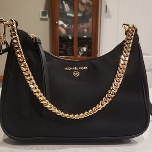 Michael Kors Black Nylon Crossbody Bag with Gold Accents Size Small